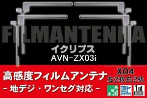 地デジ ワンセグ フルセグ フィルムアンテナ 右2枚 左2枚 4枚 セット イクリプス ECLIPSE 用 AVN-ZX03i 対応 フロントガラス