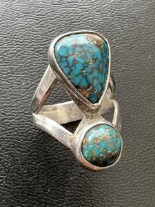 Навахо [Старая пешка] 1960-70-х годов Невада Голубой бирюзовый кольцо № Невада Голубая бирюазийские ювелирные изделия Навахофи