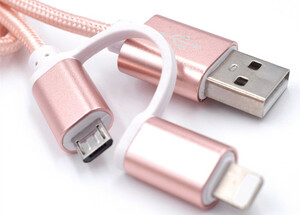 【2in1ケーブル】 iPhone/Android対応 USB 両用 ケーブル USB充電 高速充電 着脱式 高耐久ナイロン 高速データ通信対応 アンドロイド