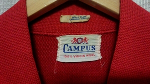 希少な小さめサイズ 50年代 CAMPUSキャンパス ヴィンテージred赤50sレッドvintageビンテージ100%WOOLウール34アメリカ製USA製36無地 リブ長