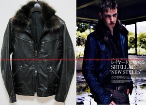 Men*s JOKER publication ultimate beautiful goods SHELLAC rare raccoon fur attaching go-to leather jacket 44 shellac black leather down N-2B coat mountain sheep leather 