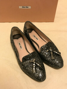 ミュウミュウ miumiu スパンコール ぺたんこ パンプス GLITTER ARDESIA 5S8518 F015 3OVB 36 1/2