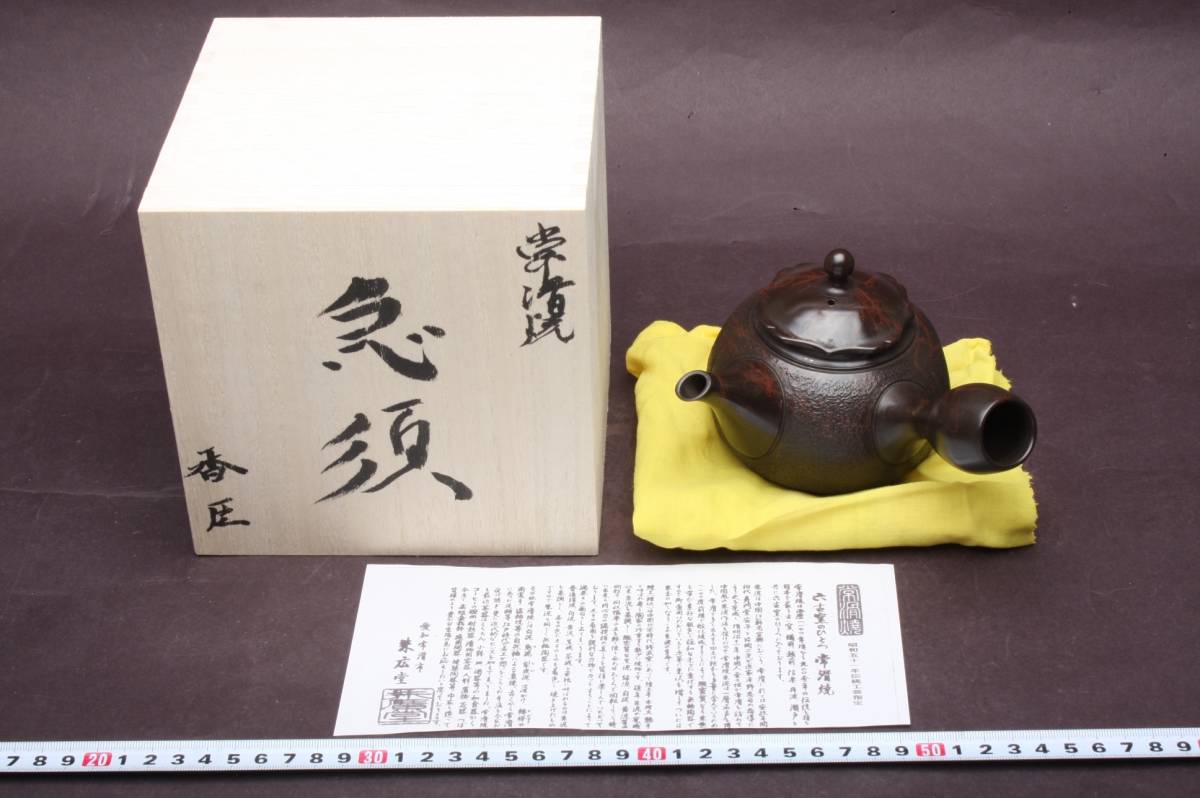 3339 新品未使用品 常滑焼 名工 香臣 黒泥 窯変釉 藻掛 横手急須 緻密 ...