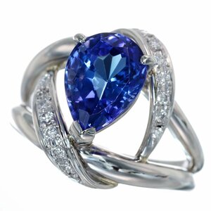 優美なラインに包まれる鮮やかなブルーが素敵 Pt900 タンザナイト ダイヤモンド リング 10.9g 3.61/0.18ct☆jz097