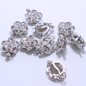 薔薇型クラスプ留め金, ニッケルフリー, Brassロジウム, 17x11x6mm, 穴：2mm 10個入り　送料無料