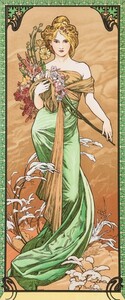 Art hand Auction [Full-size version] Alphonse Mucha Four Seasons - Spring - Spring 1900 Four Seasons Series Series Wallpaper Poster 291 x 699 mm Peelable sticker type 039S2, Painting, Oil painting, Portraits