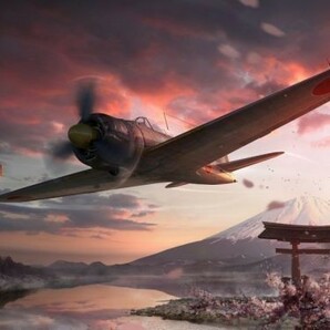 ゼロ戦 零戦21型 A6M2-b 富士山 さくら 戦闘機 ミリタリー アート 絵画風 壁紙ポスター 特大ワイド版921×576mm はがせるシール式 007W1の画像1