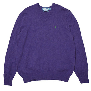 【XL】 ポロ バイ ラルフローレン ラムウールニット Vネック セーター パープル 紫色 メンズXL Polo by Ralph Lauren 古着 BJ1029