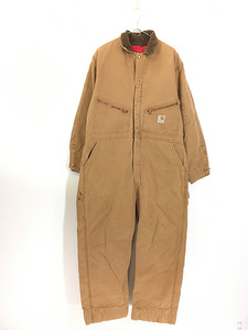 古着 70s USA製 Carhartt 防寒 パデッド ブラウン ダック オールインワン つなぎ 44R 古着