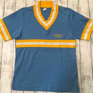 80s USA製 Champion チャンピオン トリコタグ BREWBAKER COUGARS リブ 半袖スウェット Tシャツ