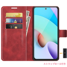 レッドRedmi Note 11 4G手帳型保護ケース カード収納ホルダースタンド機能 ソフトTPUストラップホール PUレザー 無地シンプルビジネス 手_画像4