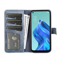 ブルー OPPO Reno5 A手帳型保護スマホケース カード収納ホルダースタンド機能 ツートーンカラー 波模様 シンプルビジネス ソフトTPUスマホ_画像4