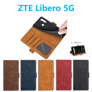 ダークブラウン ZTE Libero 5Gリベロ手帳型保護ケース カード収納ホルダースタンド機能 ソフトTPUストラップホール PUレザー 無地シンプル