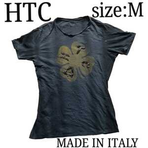送料無料 HTC 半袖Tシャツ Mサイズ クローバー Tシャツ チャコール 濃いグレー イタリア製 レア 希少 入手困難 ベルト レザー スタッズ
