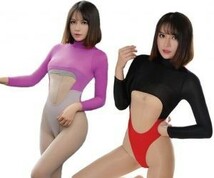 E-214 穴あき セクシー レオタード オープンクロッチ (ブラック×レッド & パープル×グレー 2点セット) 在庫処分品_画像1