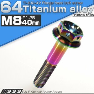 64チタンボルト M8×40mm P1.25 ホールヘッド 六角ボルト フランジ付き六角ボルト レインボー(焼チタン風) Ti6Al-4V JA148