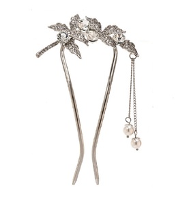 激安 人気 おしゃれ かわいい 簪 かんざし バチ 髪飾 和装 留袖 振袖 金属 メイプルリーフ 楓花 パール ヘアアクセサリー U字 シルバー 銀