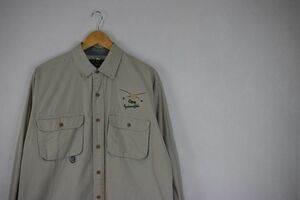 グッドアイテム◎~90s ORVIS オービスオールコットンフィッシング長袖シャツLグレージュ系アメカジアウトドア釣り h21796