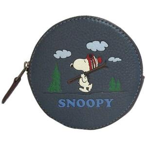  Coach × Peanuts CE947 Denim round coin case Snoopy ski motif change purse . leather pouch * outlet * genuine article * new goods 