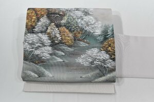 Art hand Auction [Magasin de kimono Sakuraba] Nagoya Obi motif naturel forêt Kyoto paysage peint à la main élégant Obi longueur 371 cm ★Kimono Shop nc-9644, groupe, Nagoya obi, Adapté