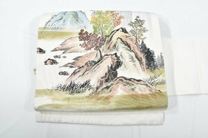 Art hand Auction 【桜庭呉服店】名古屋帯 遠山文 自然文様 手描き おしゃれ 帯丈354cm ★着物屋 nc-9841, 帯, なごや帯, 仕立て上がり