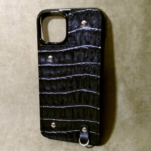iPhone 11 pro Max用 ハードカバー クロコ 型押し クロコダイル レザー スマホ スマホケース スマホショルダー 革 本革 ブラック