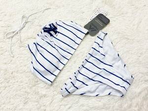 Lady's swimsuit SMALL size :Majestic* New York yan Keith / halter-neck bikini : white navy blue stripe line S regular price :9,800+ tax 
