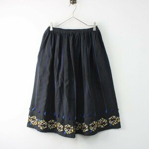 marble SUD マーブルシュッド EMB SANKAKU FLOWER 刺繍 ギャザースカート/ブラック【2400013044622】