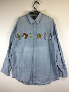 90s WARNER BROS 公式 コットンボタンシャツ Lサイズ ワーナーブラザーズ ルーニー・テューンズ②