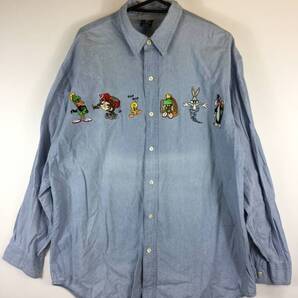 90s WARNER BROS 公式 コットンボタンシャツ Lサイズ ワーナーブラザーズ ルーニー・テューンズ②