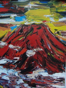 鈴木マサハル、「赤富士」、希少画集の額装画、オーダーマット付・日本製新品額入り、送料無料