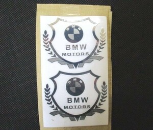 【新品・即決】BMW MOTORS シルバー ステッカー 5.6cm×4.8cm 2枚 給油口 ボディ ガラス