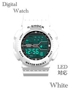 スポーツ腕時計 腕時計 時計 デジタル式 LED デジタル腕時計 デジタル 自転車 スポーツ アウトドア キャンプ ランニング ホワイト