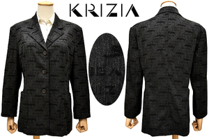 L-2069★美品★KRIZIA JEANS クリッツィア ジーンズ★正規品 秋冬 イタリア製 豪華な総ロゴ刺繍 ストレッチ ジャケット ブレザー 大きい 44