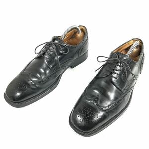 【サントーニ】本物 Santoni 靴 26.5cm 黒 ビジネスシューズ 外羽根式 本革 レザー 男性用 メンズ イタリア製 7 1/2 F