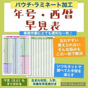 年号・西暦★早見表　干支　生まれ年別の入学卒業年早見表　パウチ・ラミネート加工