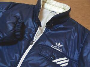 即決良好!!激レアadidas70's～80's肉厚ライダースJKT【西ドイツタグ】VINTAGE三つ葉アディダス中綿入りジャケットL☆チンスト㈱デサント