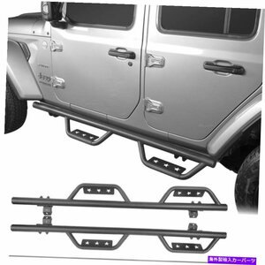 Nerf Bar 2018-2022ラングラージープJL 4DRブラックスチールサイドステップナーフバーW/スターロゴ For 2018-2022 Wrangler Jeep JL 4DR B