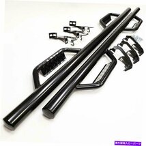 Nerf Bar 07-18のためにシルバラードGMCシエラクルーキャブサイドステップナーフバーブラックドロップステップ For 07-18 Silverado GMC S_画像3