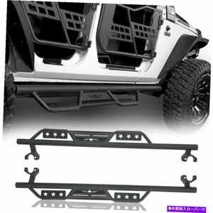 Nerf Bar フィット07-18ジープラングラーJK4ドア2PCSスチールワイドドロップサイドステップW/スターカットアウト FIT 07-18 JEEP WRANGLER