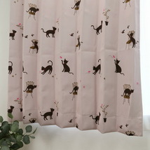 遮光カーテン かわいい猫柄 ピンク 幅100cm×丈65cm2枚 日本製 プリーツが綺麗な形態安定加工_画像1