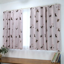 遮光カーテン かわいい猫柄 ピンク 幅100cm×丈85cm2枚 日本製 プリーツが綺麗な形態安定加工_画像2
