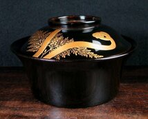 時代　黒漆 蒔絵蕨文吸物椀7客　幅：11.8cm　茶懐石道具/22k025_画像6