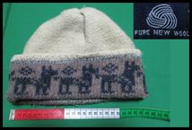 処分価格　即決価格！　pure new wool 100%　ニット帽　ネイティブ　壁画風デザイン　MADE IN INDIA　帽子　防寒対策_画像1