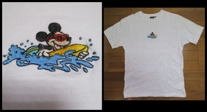 HULA LANI HAWAII　ミッキーマウス　Tシャツ　Mサイズ　白　刺繍　フララニ　Disney　正規品　ハワイ　SURF　サーフィン　レーヨン　シミ有