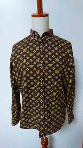 *BEAMS BOY pattern cotton shirt lady's Brown [S] old clothes 