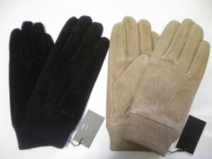 ELLE HOMME エル*サイズ M 24cm/２点セット*豚革スエード高級手袋*ブラック&ベージュ系カラー