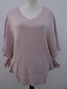 1206[ free shipping ]one after another NICE CLAUP Nice Claup V neck knitted sweater do Le Mans sleeve sombreness pink wool . easy 