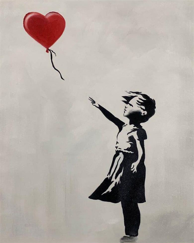 ◆Arte moderno◆Escritura a mano☆Pintura al óleo☆Edición F20 Chica alcanzando un globo rojo Banksy/copia☆, cuadro, pintura al óleo, otros