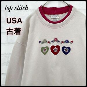 【USA ヴィンテージ】TOP STITCH トレーナー ワッペン 刺繍 レディース Lサイズ